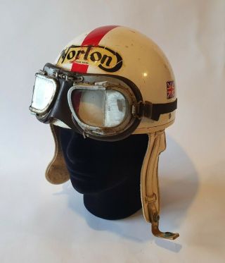 Vintage Kangol Skidmaster Norton Motorcycle Crash Helmet & Goggles Mc Racing