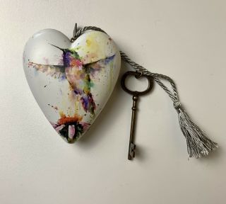 Demdaco Art Hearts Hummingbird Watercolor Heart By Dean Crouser With Key