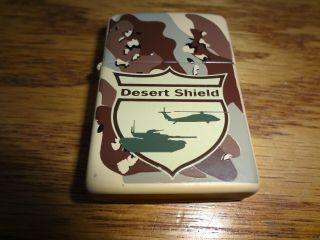 1991 Desert Shield Camouflage Helicopter Tank Zippo Lighter Once?