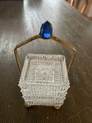 Vintage Unique Ornate Brass Ormolu Holder Set 4 Crystal Glass Ashtrays Czech Old