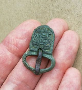 Authentic Medieval Viking Bronze Buckle With Ornament " Beetle " Very Rare