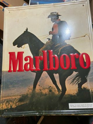 Vintage Marlboro Man Tin Metal Sign Cowboy Advertising