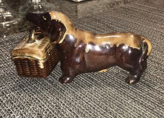Vintage Dachshund With Basket Salt And Pepper Shakers