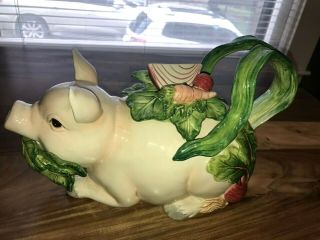 Vintage Fitz & Floyd French Market Pig Cookie Jar With Lid Very Unique