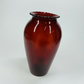 Vintage Mid Century Anchor Hocking Ruby Red Depression Glass Flower Vase 9 " - Sh