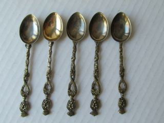 Antique Italy Figural Silver Plate Demitasse Spoons 5 " Set Of 5