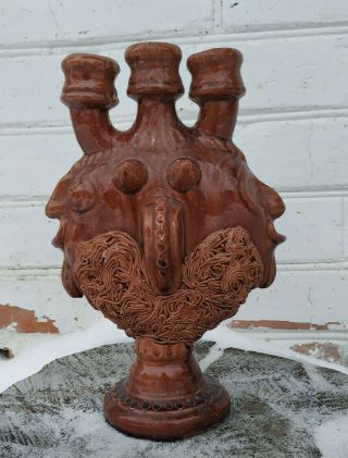 Vintage Handmade Pottery Ceramic Glaze Candlestick Candle Holder Devil 60s