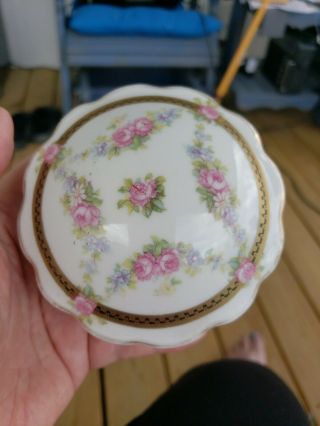 Vintage Austrian Handpainted Porcelain Round Trinket Box With Lid
