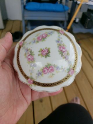 Vintage Austrian Handpainted Porcelain Round Trinket Box With Lid 2