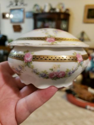 Vintage Austrian Handpainted Porcelain Round Trinket Box With Lid 3