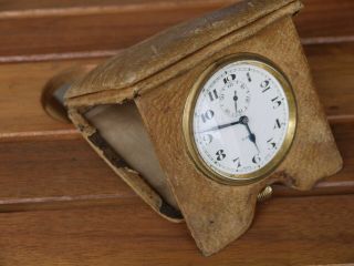 Swiss Leather Cased Antique Large Goliath Travel Clock With Second Hand