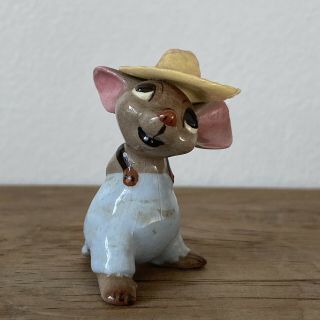 Vintage Workshop Miniature Hagen Renaker Baby Country Mouse With Hat Overalls