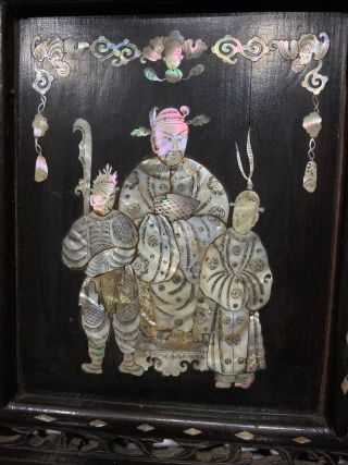 Vintage Chinese Carved Wood Mother of Pearl Inlaid Wall Plaque Panel Sculpture 2