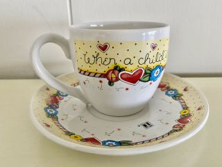 Mary Engelbreit Tea Cup/saucer Set A Child Is Born So Is Grandmother Great Cond