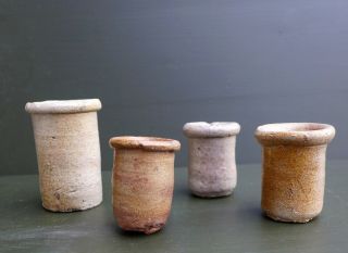 4 Good Quality Early 17th C.  German Stoneware Ointment Pots Found In Holland.