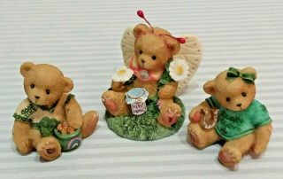 Set Of 3 Cherished Teddies,  M&f Paws For Luck,  & Your The Sweetest Thing To.