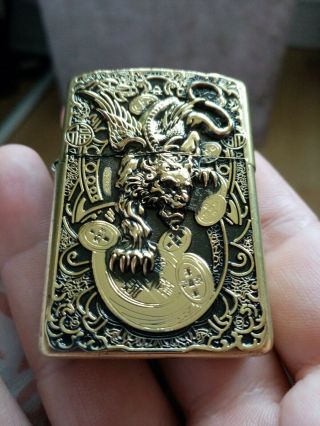 Custom Solid Brass Zippo Golden Devil Dragon 2001 With Chrome 2015 Insert