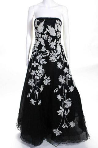 Liancarlo Womens Vintage Strapless Beaded Gown Black White Size 6