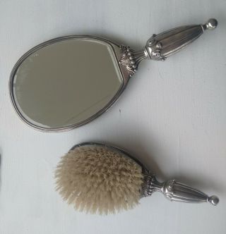 Vintage Sterling Silver Hand Held Mirror Brush Markings R M & S 245 - 41
