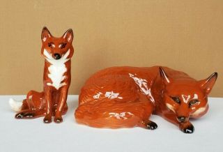 Beswick Vintage Pair Red Fox Ceramic Porcelain Figurine Figures Hand Painted