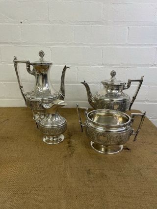Antique James Dixon Silver Plated Tea Set 4 Piece Service - Set
