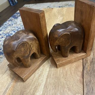 Wooden Elephant Book Ends Brown