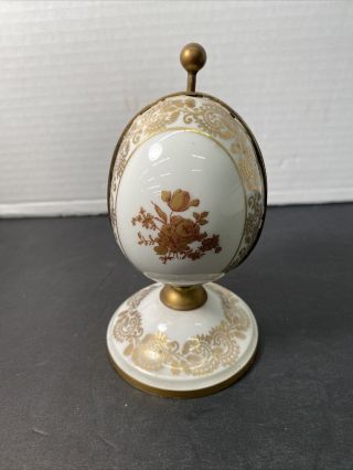 Limoges Porcelain Egg Perfume Carrier With Twin Violin - Shaped Perfume Bottles
