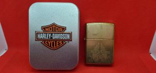 Vintage 1999 Brass Zippo Lighter Harley Davidson " Easyriders " W/ Tin Case -