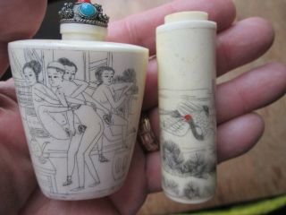 Two Chinese Or Japanese - Snuff Bottles - 1 W/ Erotic Scene