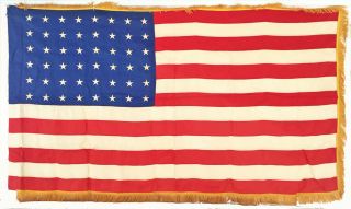 Vintage 48 Star Ceremonial American Flag From Wwii W Gold Fringe.  5 Feet Wide.