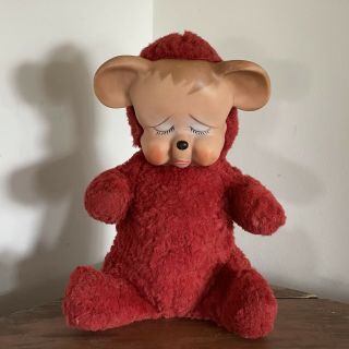 Vintage Knickerbocker Rubber Face Pouting Animals Teddy Bear Red 15” 1950 