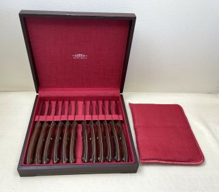 Set 12 Vintage Cutco 59 Steak Knives W/wood - Grain Handles & Case Euc