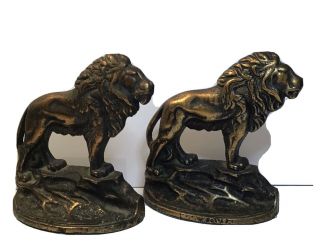 Bron Met Art Deco Cast Iron Bronze Lion Bookends Rare 1935 Gift House Inc Nyc