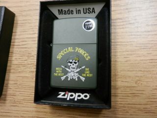 2009 Zippo Special Forces 785 Lighter Matte Green W/ Correct Box Orange Seal