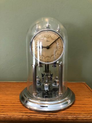 Vintage Herr Germany Chrome Anniversary Clock W/ Glass Dome