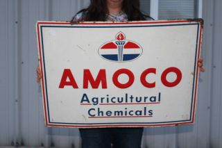 Vintage 1950 Amoco Agricultural Chemicals Farm Fertilizer Gas Oil 28 " Metal Sign