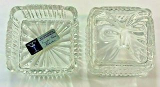 Vintage Lead Crystal Trinket Dish With Lid Square Clear Glass Ribbon Yugoslavia