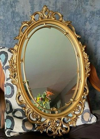 Vintage Gold Burwood Ornate Oval Wall Mirror Hollywood Regency French Country: