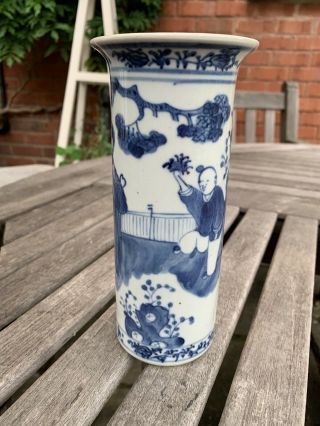 Antique Chinese Blue & With Sleeve Vase Blue Double Ring Mark To Base