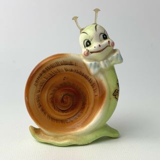 Vintage Enesco Snappy Snail Large Spoon Rest Holder Kitschy Anthropomorphic