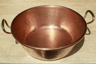 Vintage French Copper Jam Pan Hand Hammered Bronze Handles 15.  9inch 6.  6lbs