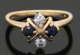Vintage 14k Gold.  40ctw Diamond/blue Sapphire Cluster Cocktail Ring Size 3.  5