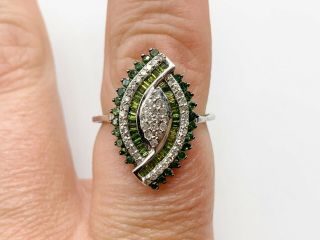 Vintage Solid 9ct Gold Diamond And Emerald Cluster Floral Ladies Ring Size R