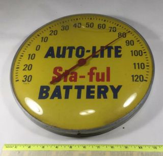 Vtg 1950s Autolite Sta Ful Car Battery Ford Gas Oil 12 " Metal Thermometer Sign