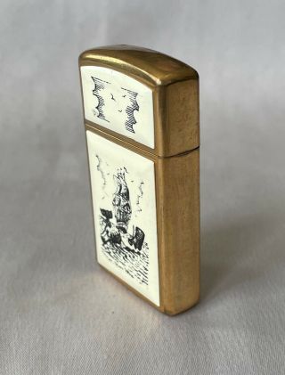 Vintage ZIPPO Scrimshaw Tall Ship Cigarette Lighter Made in U.  S.  A.  ;L844 3