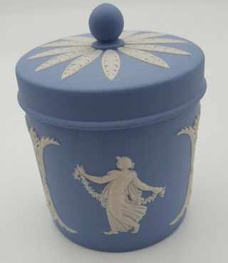 Wedgwood Jasperware Blue On White Trinket Box Round