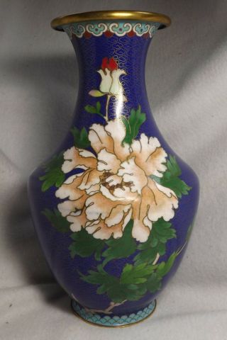 Antique Vintage Chinese Republic Gilt Copper Bronze Cloisonne Enamel 101/2 " Vase