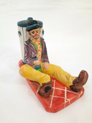 Vintage Emmett Kelly Jr.  Clown Figurine By Flambo,  Drunk By Trash Can 7 " Long