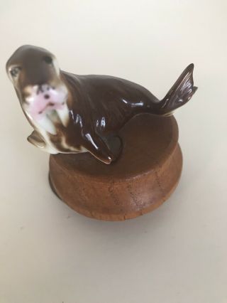 Walrus Music Box On Wooden Stand.  It Plays