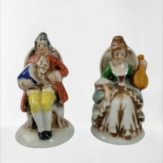 Occupied Japan Man And Woman In Chairs - 2.  5 " - Antique Porcelain China Figurines